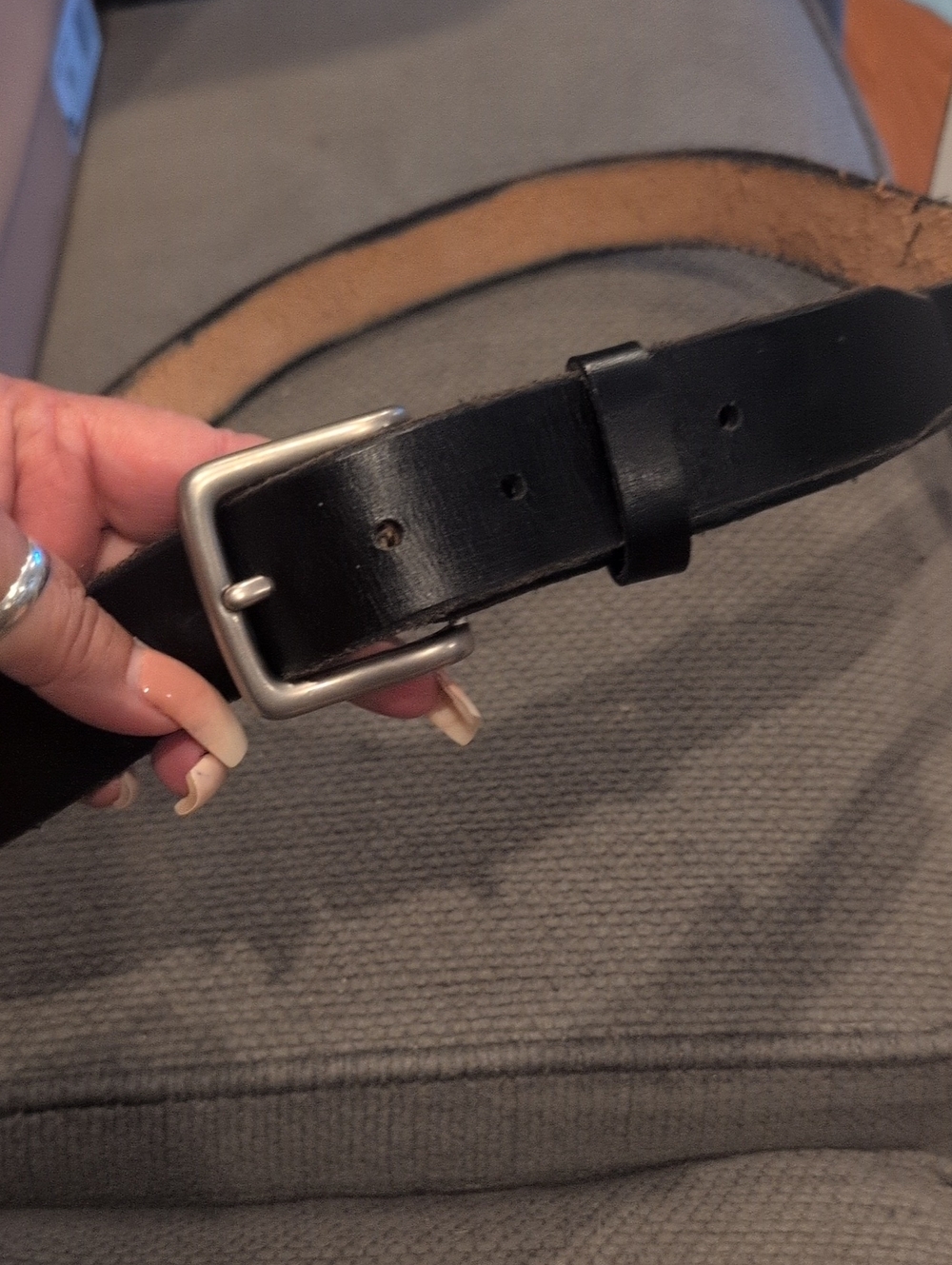 Hand Made Men's Black Leather Belt with Silver Buckle 43 Inch